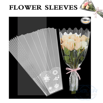 使い捨て可能な花の花束はストリップおよびレースの装飾が付いているプラスチック包む袋150Pcsにスリーブを付ける