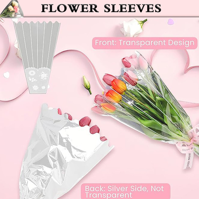 使い捨て可能なセロハンの花の花束はレースの装飾が付いているプラスチック包む袋にスリーブを付ける