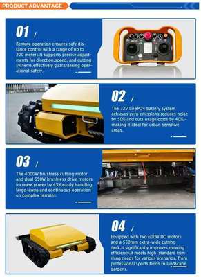 リモコン制御のインテリジェントクローバー草刈機,リチウム鉄リン酸塩 (LiFePO4) バッテリー,四輪駆動,省エネ・環境に優しい,連続運転3時間