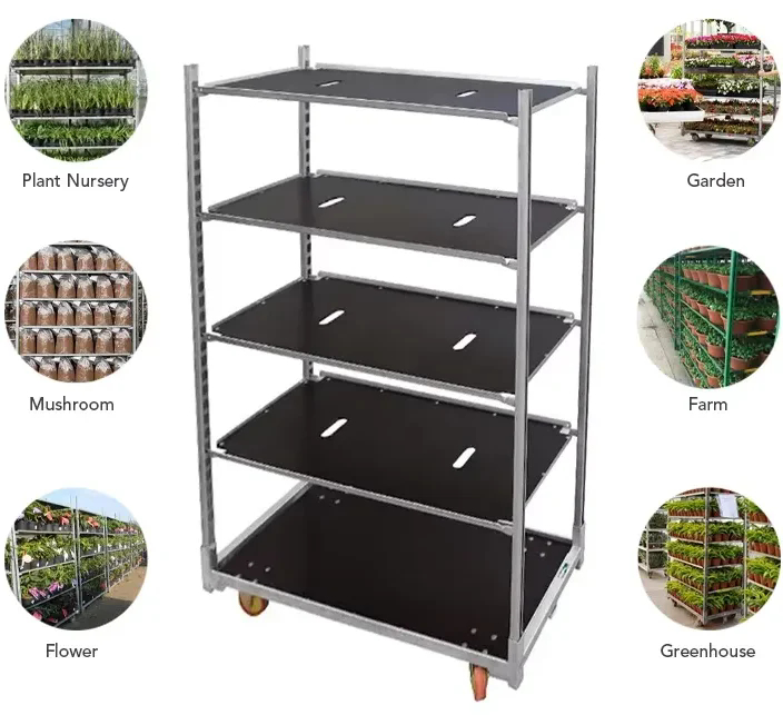 粉体塗装された農業用植栽フラワーデニッシュトロリーカート 温室収穫用